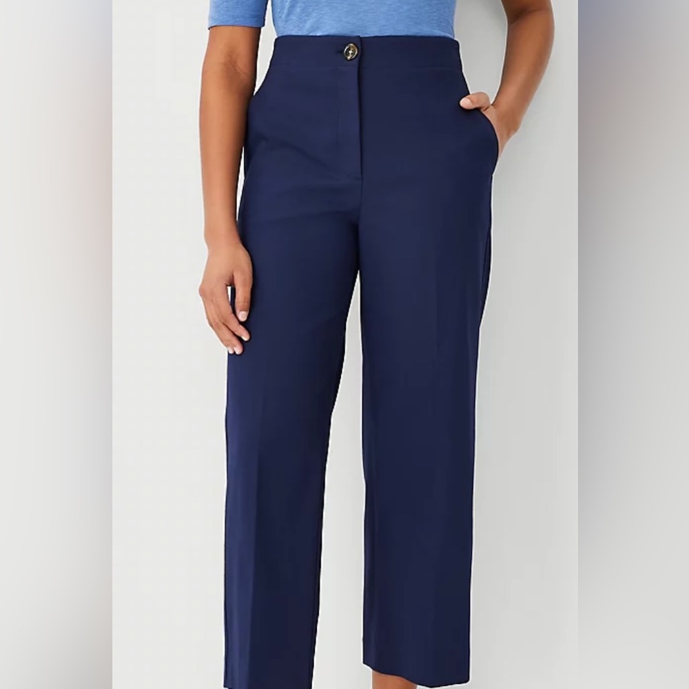 Ann Taylor Navy Cropped Wide-Leg Pants